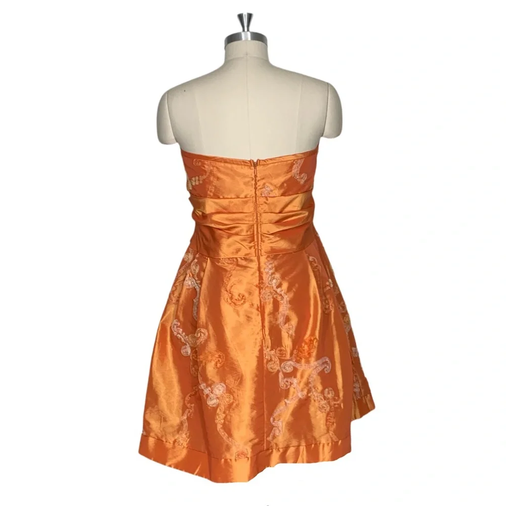 Vintage 80’s Orange Strapless Party Dress Size 14 Large Bow Floral Accent - Picture 5 of 11